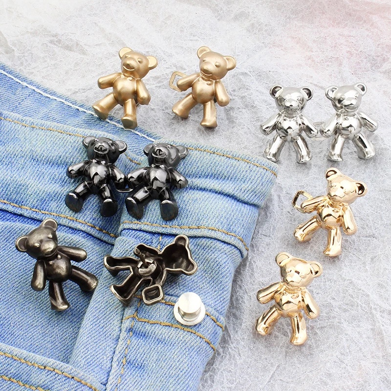 Set 2 Ghim Cài Thắt Lưng Quần Jean Hình Gấu Có Thể Điều Chỉnh Thời Trang Hàn Quốc