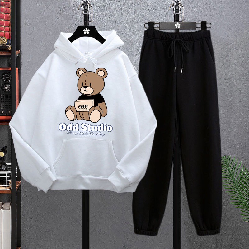 Sét Bộ áo nỉ Gấu ODD+quần bom chun, Áo hoodie chất đẹp không xù, thiết kế bo gấu trắng cá tính - FANI