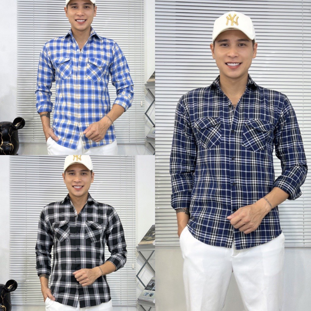 Áo Sơ Mi Nam Dài Tay Kẻ Sọc Caro phong cách unisex Thời Trang kiểu dáng Hàn Quốc thấm hút tốt from rộng trẻ trung côngsở