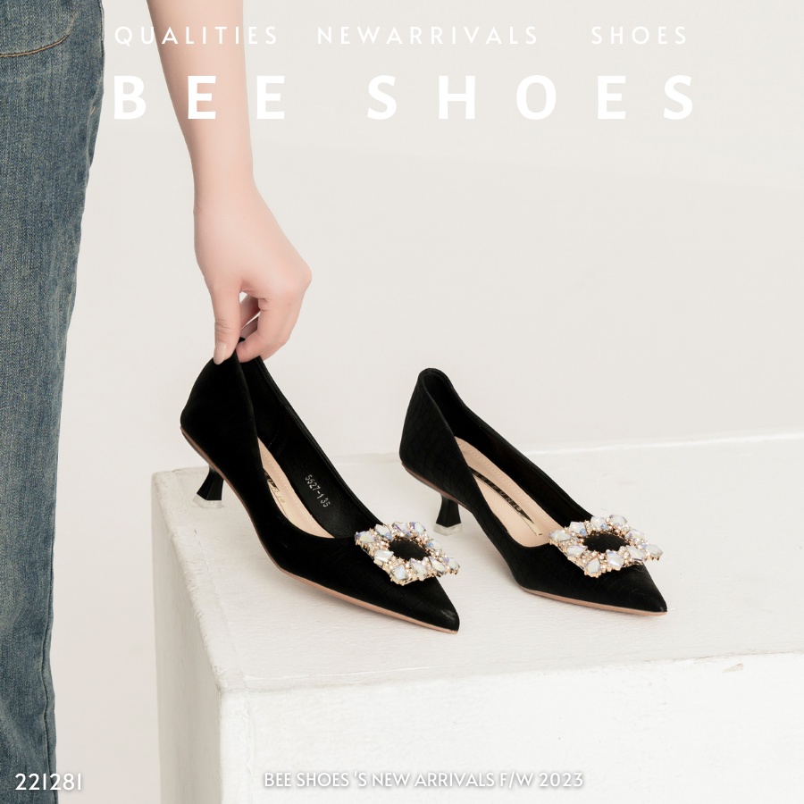 GIÀY CAO GÓT BEESHOES NỮ MŨI NHỌN - GIÀY CAO GÓT NỮ GÓT NHỌN CAO 5 PHÂN SẴN MÀU ĐEN - KEM 221281