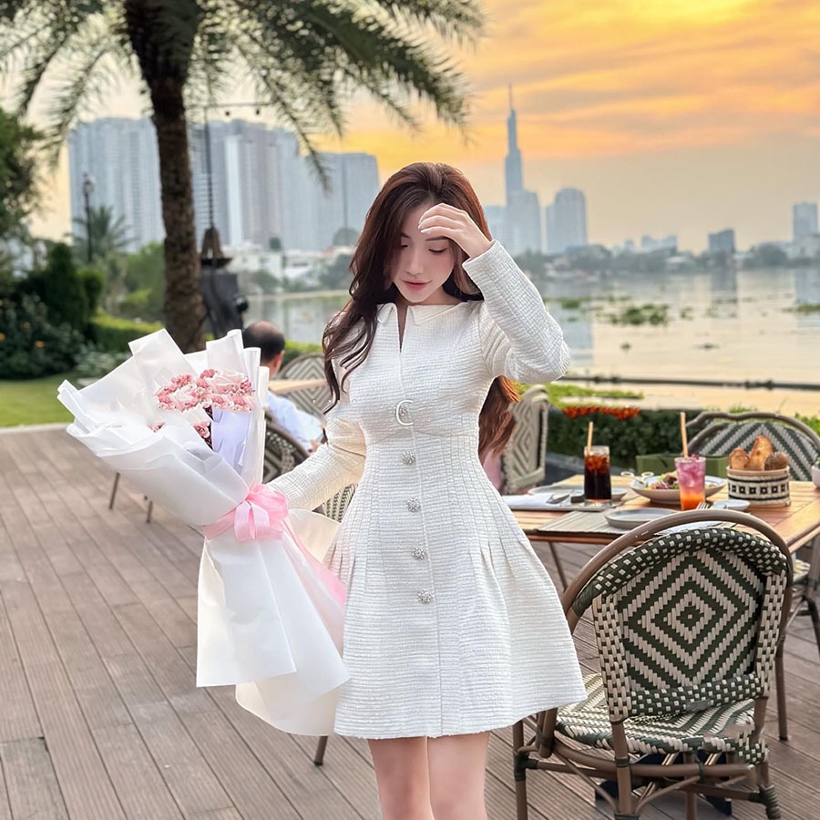 Váy Dạ Thiết Kế Dài Tay Dáng Xoè Cổ Bẻ Hàng Cao Cấp V3039 - Lolla Fashion