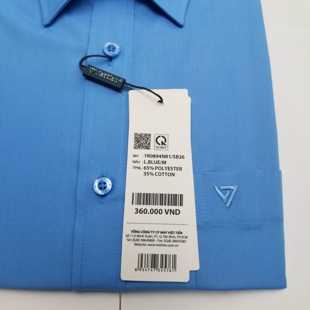 Áo sơ mi Việt tiến tay ngắn màu xanh nước biển L.BLUE, chính hãng , cao cấp – form suông  REGULAR- tà bầu