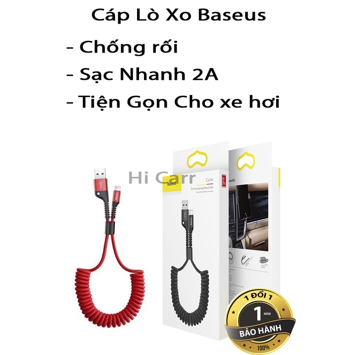 Cáp sạc dây lò xo xoắn đàn hồi Baseus Fish Eye Spring Data dùng cho IP tablet táo - Cáp sạc chống rối cho ô tô
