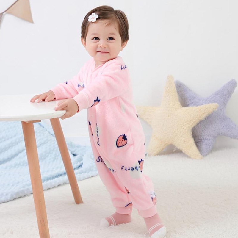 Áo liền quần LUCKYCANDY vải cotton tay dài phong cách mùa đông cho bé 0-18 tháng