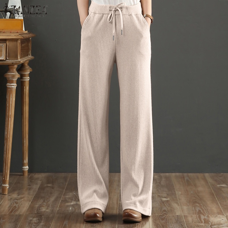 Quần dài ZANZEA dây rút dáng rộng thời trang cho nữ