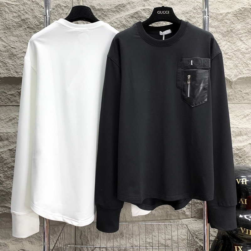 Áo nỉ sweater nam nữ CD túi da thêu khoá zip dệt chữ ngực phối đuôi tôm siêu đẹp