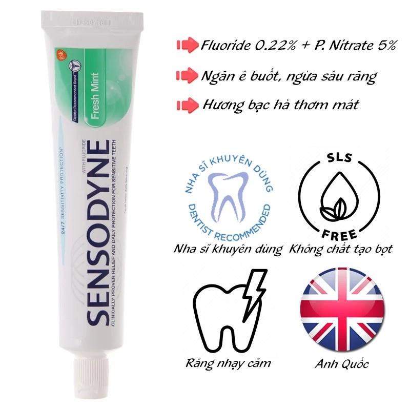 Kem Đánh Răng SENSODYNE Fresh Mint Bạc Hà Thơm Mát Giảm Ê Buốt Tuýp 100g