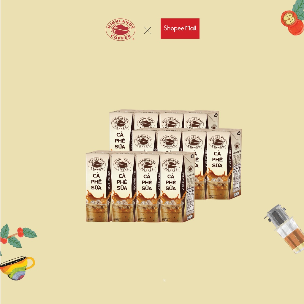 Combo 3 Lốc Highlands Coffee Cà phê Sữa (4 hộp/lốc x 180ml/hộp)
