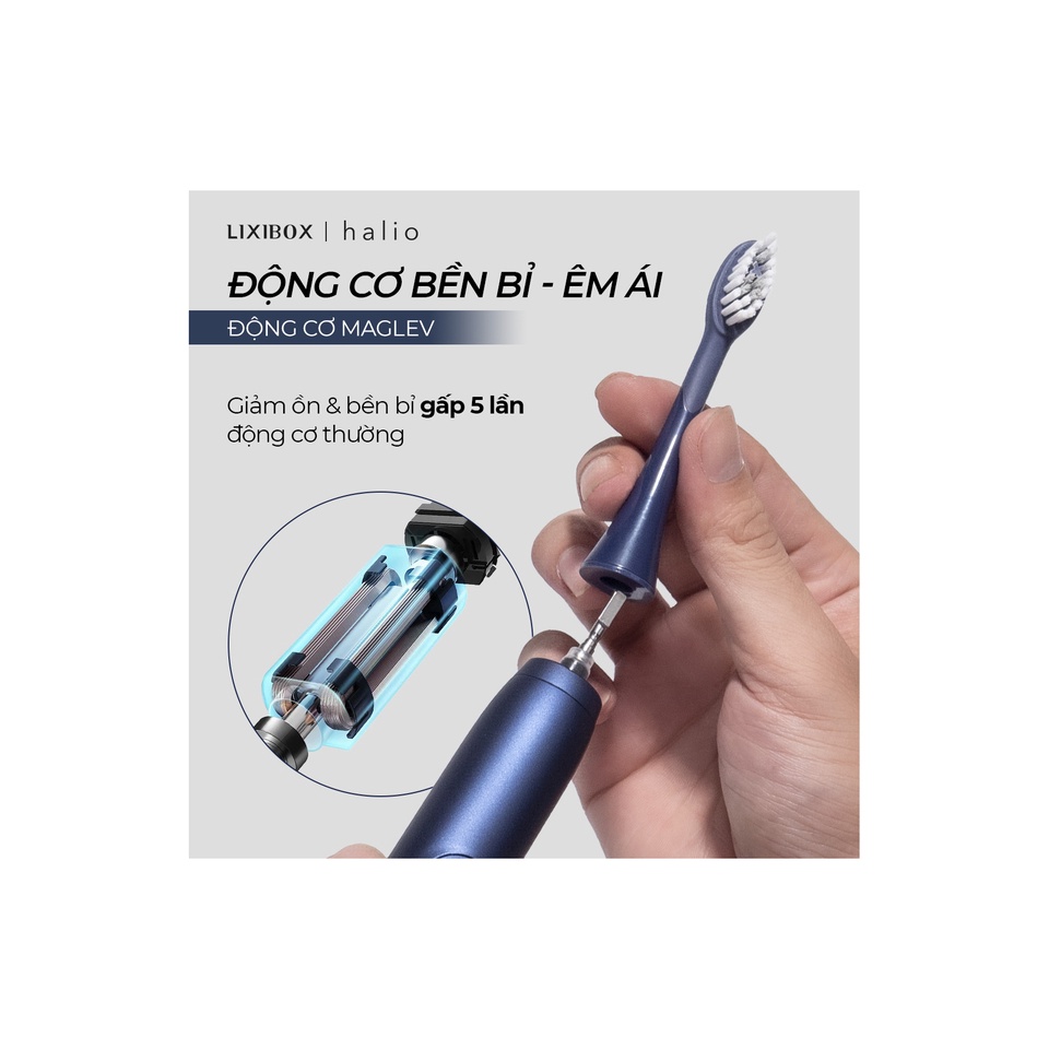 Bộ 2 Đầu Bàn Chải Điện Halio Sonic Whitening Electric Toothbrush Midnight Blue