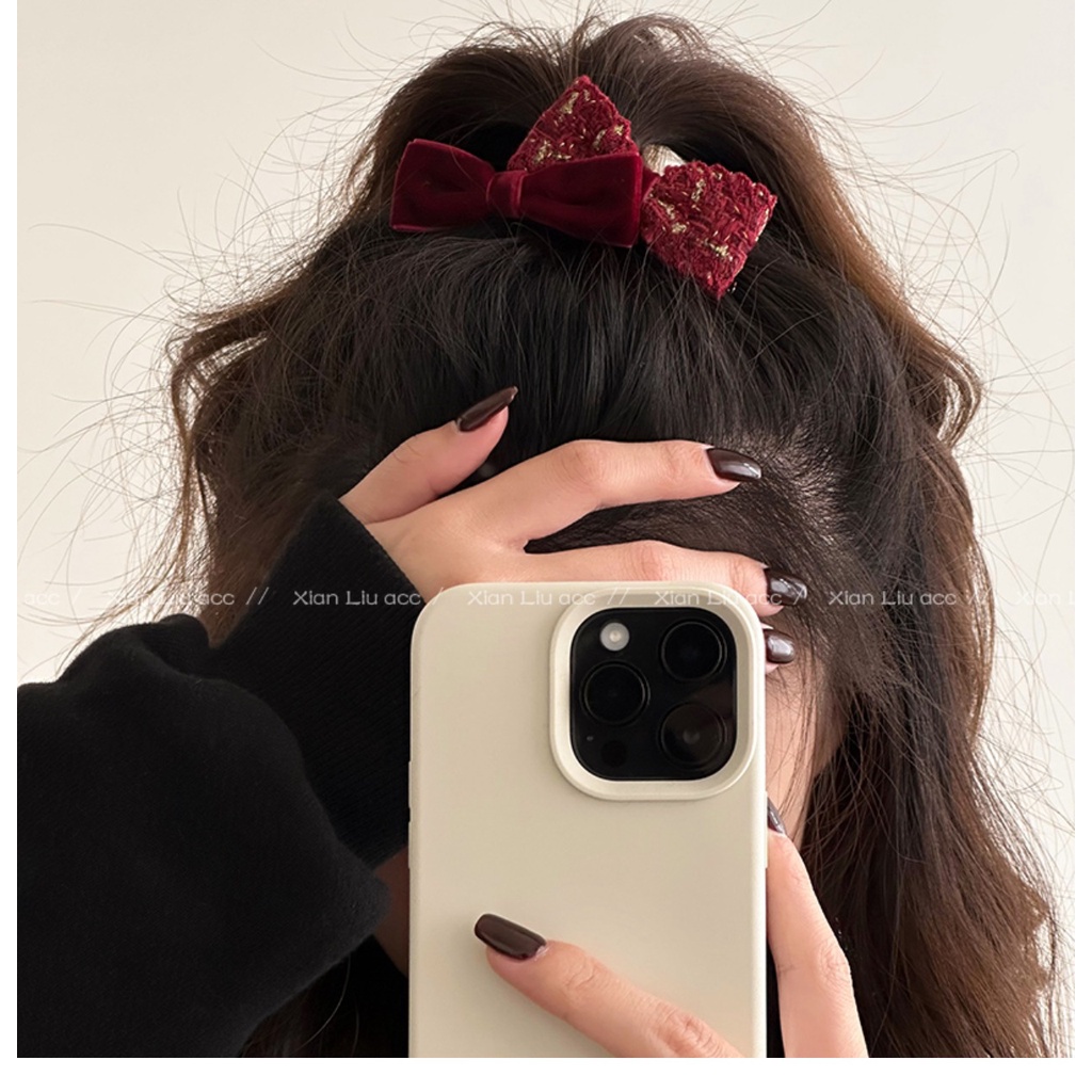 Kẹp Tóc Nơ Bằng Len Nhung Dệt Kim Thời Trang 2023