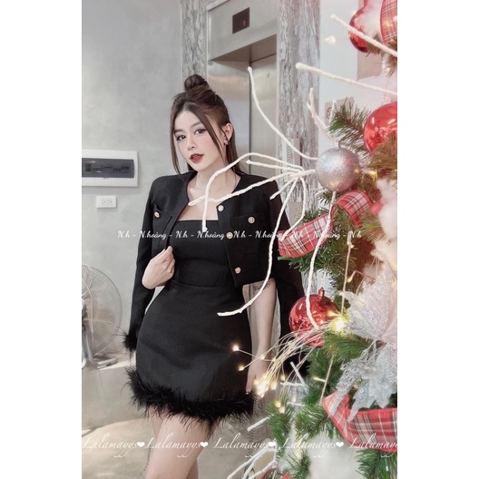 Set váy 2 dây kèm áo khoác chất dạ mịn dày dặn hàng Quảng Châu cao cấp