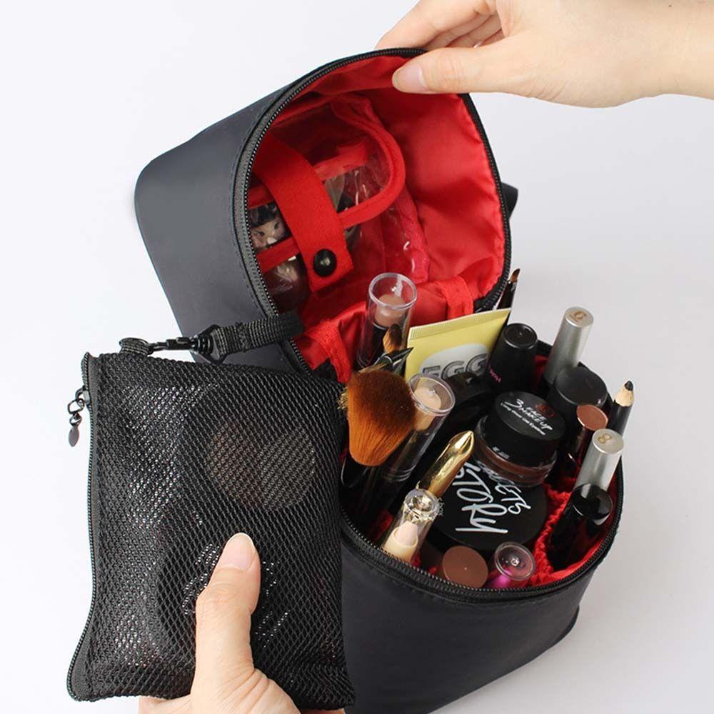 Túi Đựng Mỹ Phẩm Hình Trụ Màu Sắc Có Khóa Kéo Dung Tích Lớn Tiện Dụng