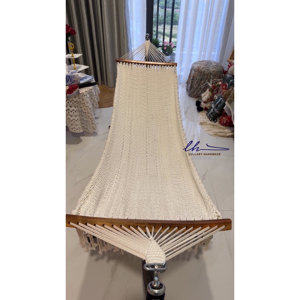Võng Đan Tay Thanh Gỗ Macrame - Võng Lưới Sợi Cotton Siêu Êm - Lullaby Handmade - Võng Đan Tay Thủ Công, Khung Võng Xếp