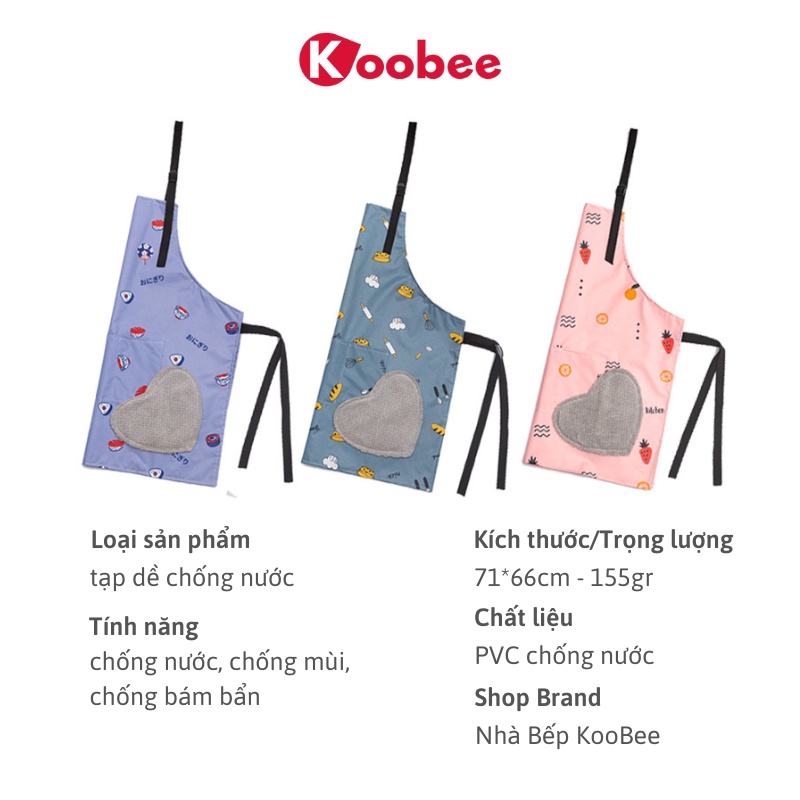 Tạp dề nấu ăn chống nước chống thấm PVC có túi đựng và khăn lau tay họa tiết dễ thương (CSNC28)
