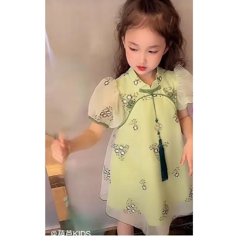 Đầm Sườn Xám Công Chúa Phong Cách Trung Hoa Cổ Điển Thời Trang Mùa Hè Cho Bé Gái