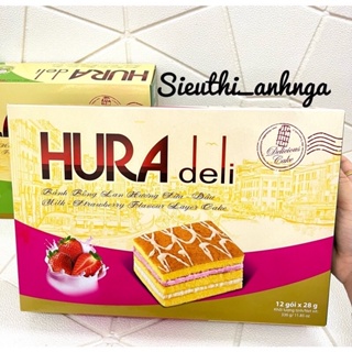 Bánh bông lan Hura Deli 336g vị sữa dâu