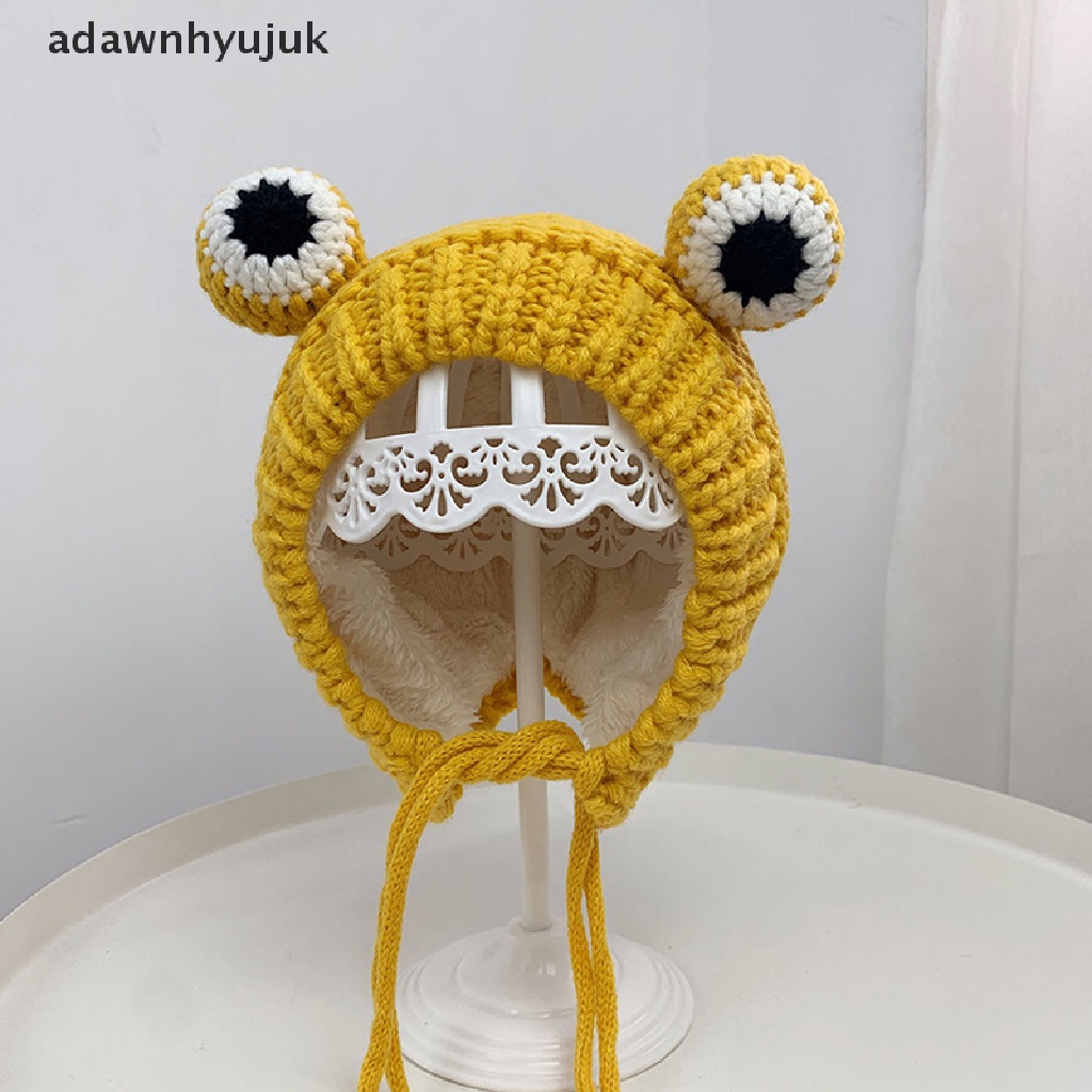 Mũ beanie Dệt Kim Hình Ếch Hoạt Hình Màu Trơn Giữ Ấm Mùa Đông Cho Bé
