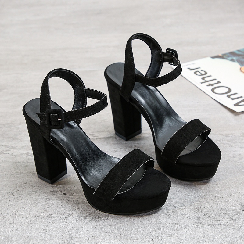 Xăng đan Cao Gót Màu Đen Thanh Lịch Phong Cách Hàn Quốc Cho Nữ