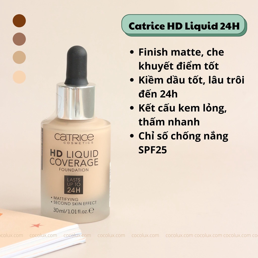 Kem nền kiềm dầu Catrice HD 24h Liquid Coverage Foundation che phủ hoàn hảo (Hàng Auth)