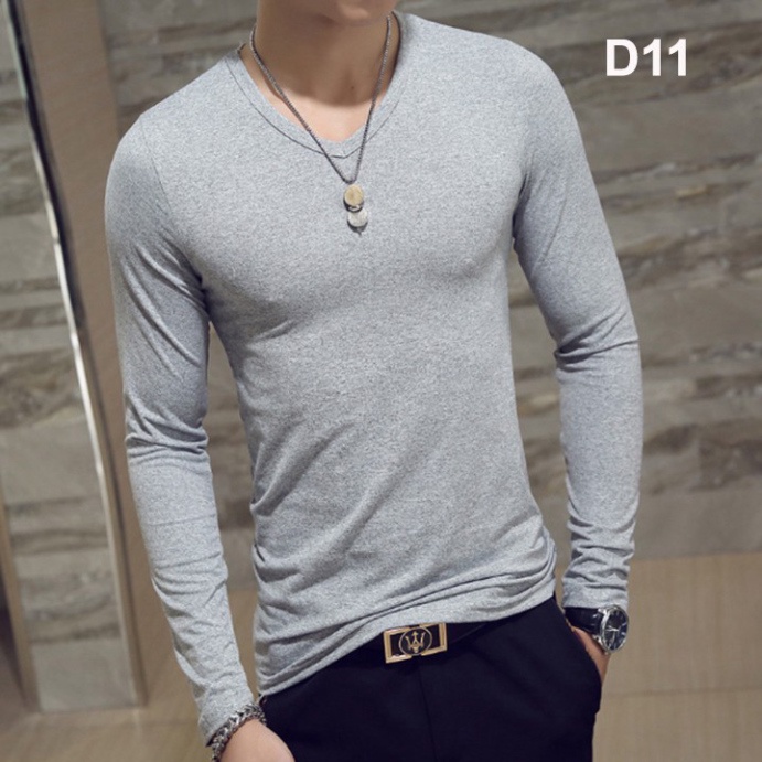 ( Hàng Xả Kho Giá Vốn ! ) Áo thun nam tay dài cổ tim, chất cotton 4 chiều , áo dài tay nhiều màu dáng ôm thời trang - Hà