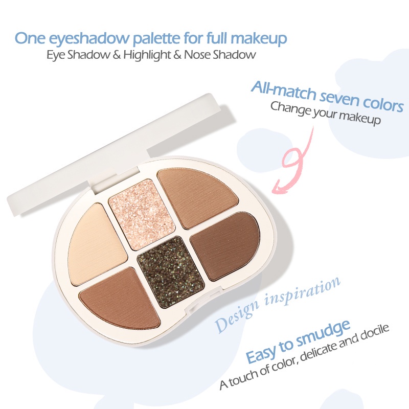 NOVO® 6 màu Bảng phấn mắt sắc độ lấp lánh mềm mượt trang điểm mắt tinh tế không thấm nước 7g