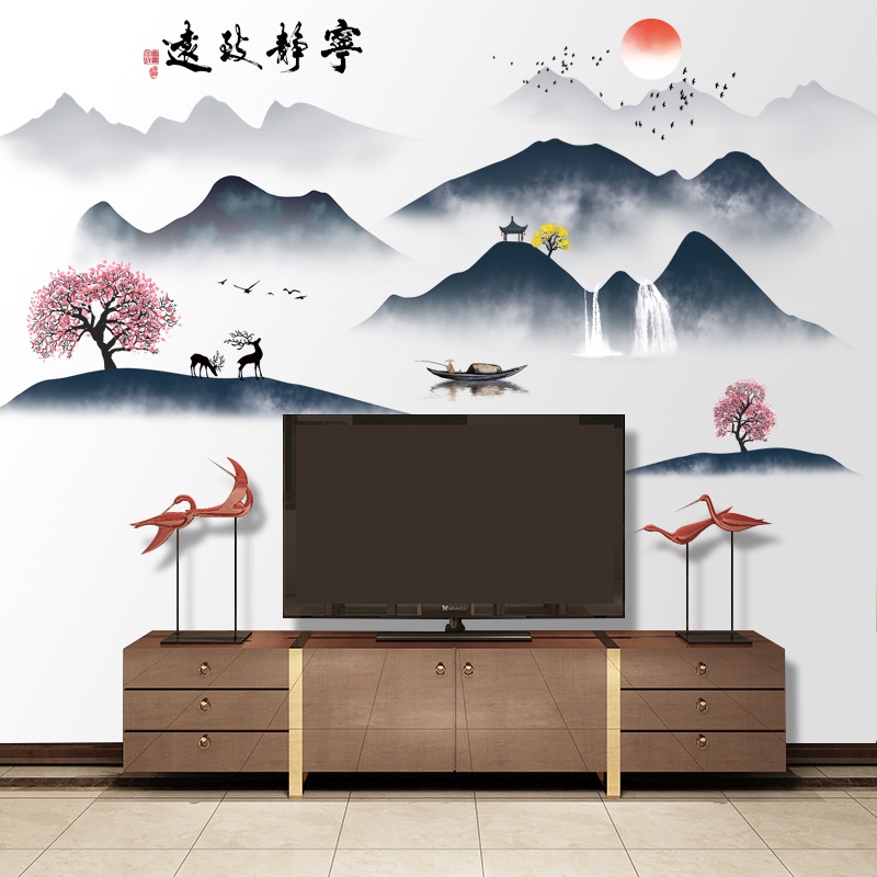 Decal dán tường Phong thủy, sơn thủy 3D núi non 03