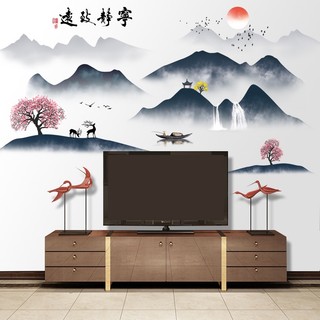 Decal dán tường Phong thủy, sơn thủy 3D núi non 03