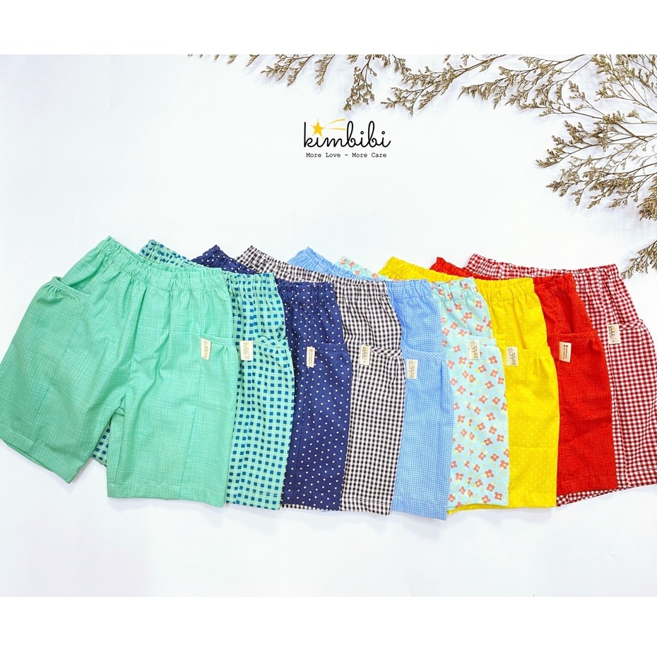 Quần ngố thô cotton thiết kế 2 túi ốp rút nhún 2 bên dáng rộng thoải mái Heli Kimbibi nhiều màu