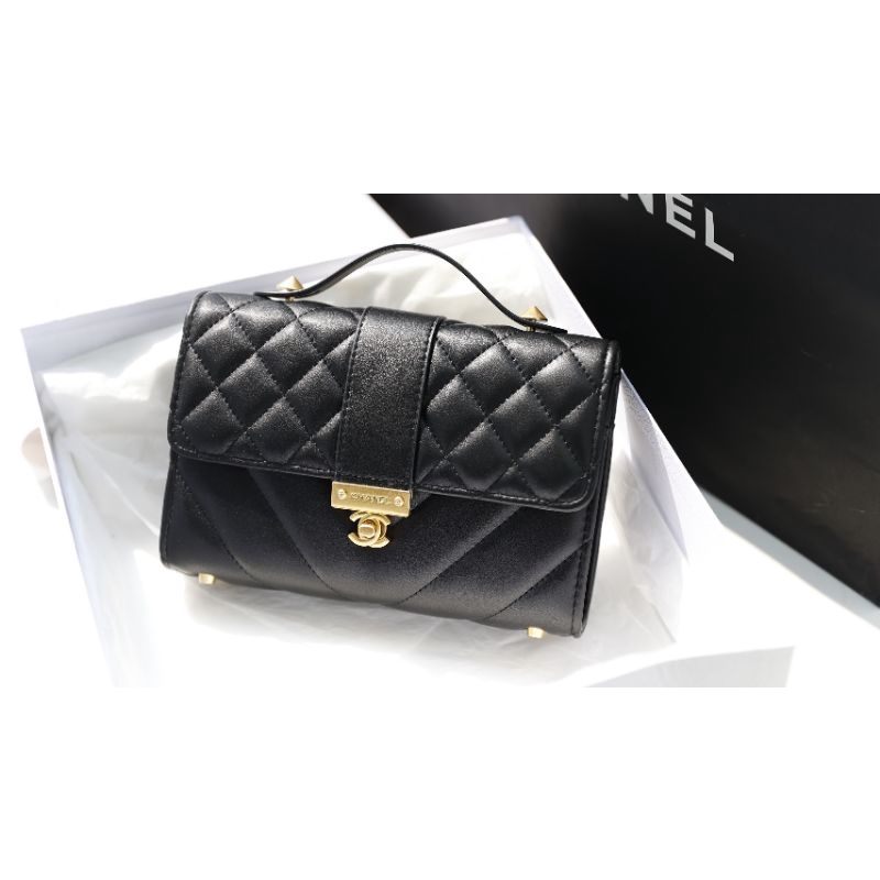 Túi xách nữ Flapbag sz22cm da lì khóa mạ vàng cực sang fullbox