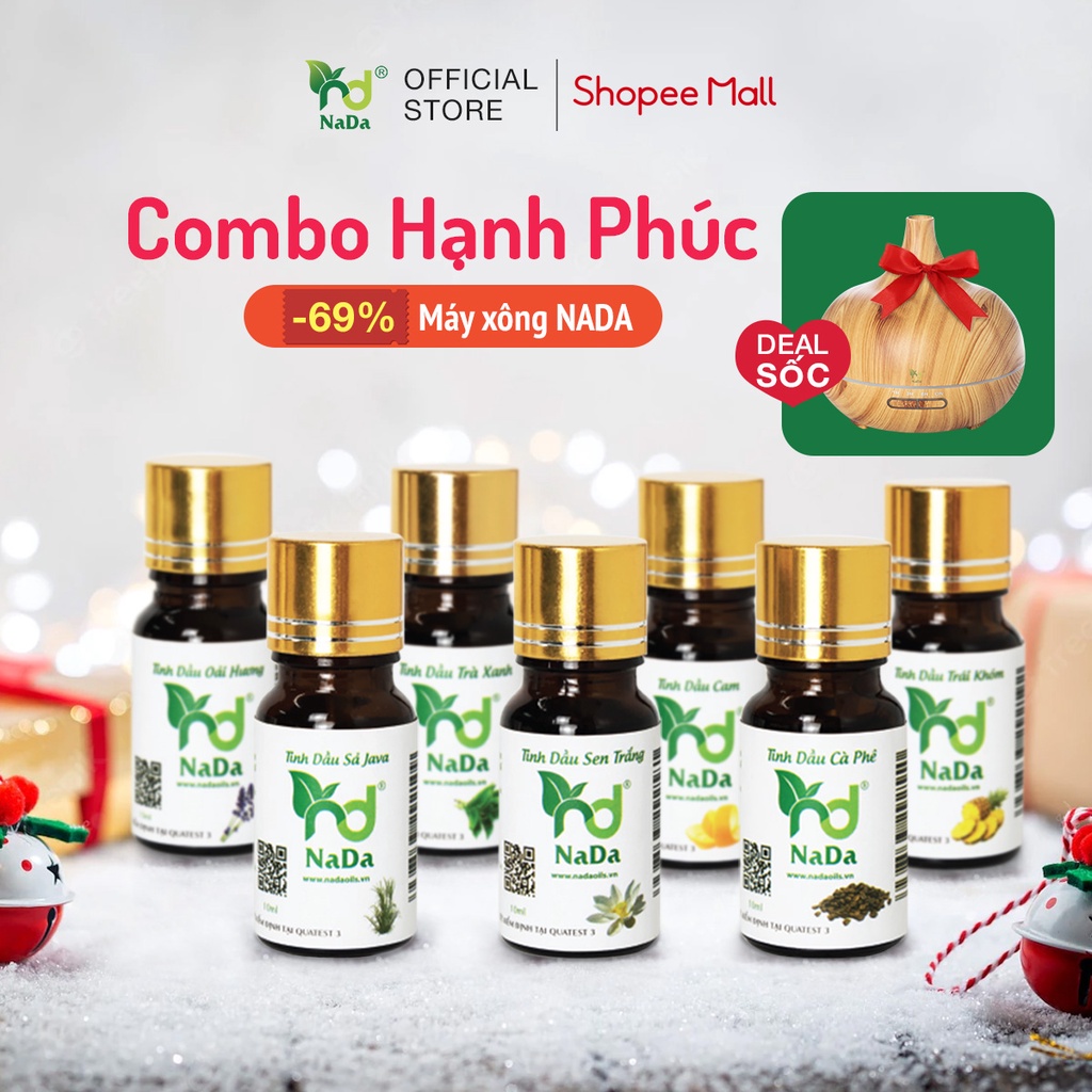 Combo 7 chai tinh dầu Nada thiên nhiên nguyên chất thơm phòng, dễ ngủ, kiểm định Quatest 3 dung tích 10ml