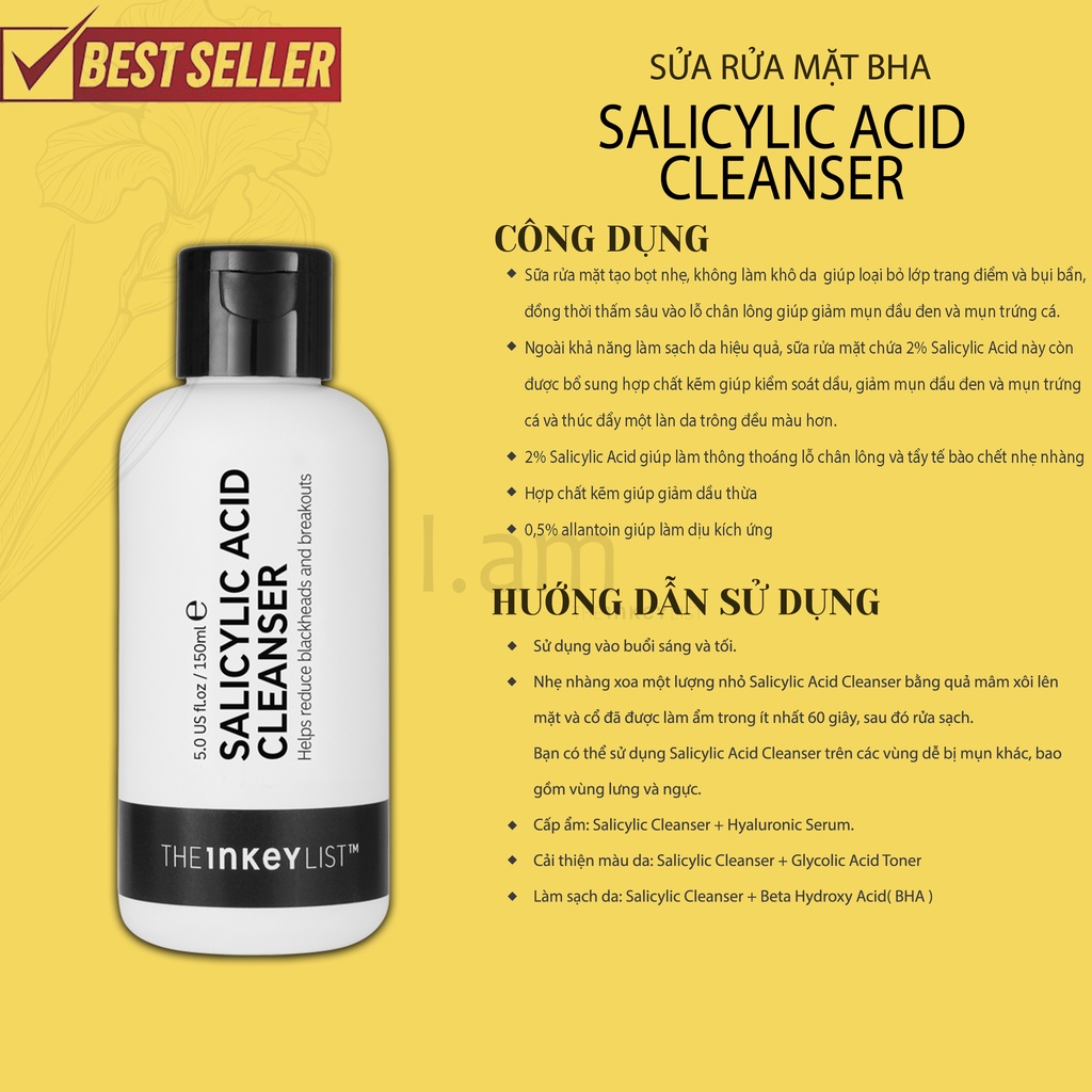 Sữa rửa mặt BHA Salicylic Acid Cleanser -The INKEY List-