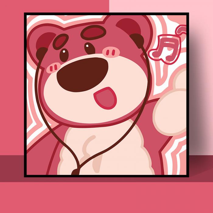 Tranh Sơn Dầu Tự Vẽ Hình Gấu Và Dâu Tây Dễ Thương Cho Bé