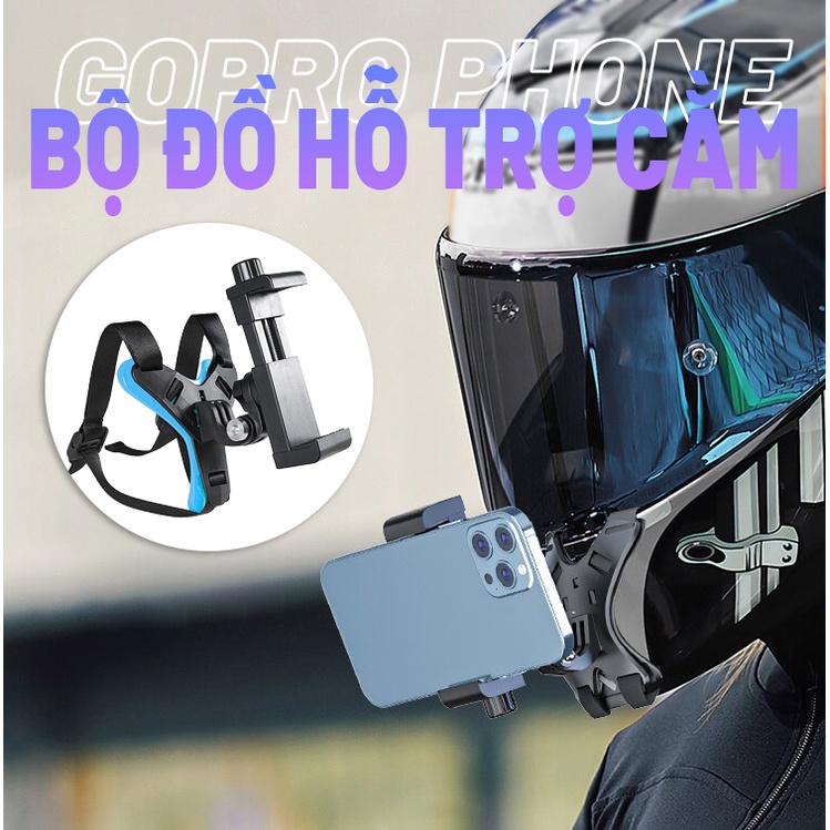 Dây đeo cằm mũ bảo hiểm fullface xoay 360°，Đai gắn cằm mũ bảo hiểm cho máy điện thoại, GoPro, Sjcam, Eken，Mount Gắn Cằm Điện Thoại, Camera Hành Trình, Bộ Đai Gắn Cằm Nón FullFace