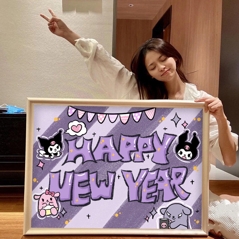 Bộ Tranh Đính Đá Tự Làm Họa Tiết Thỏ Hoạt Hình Mừng Năm Mới