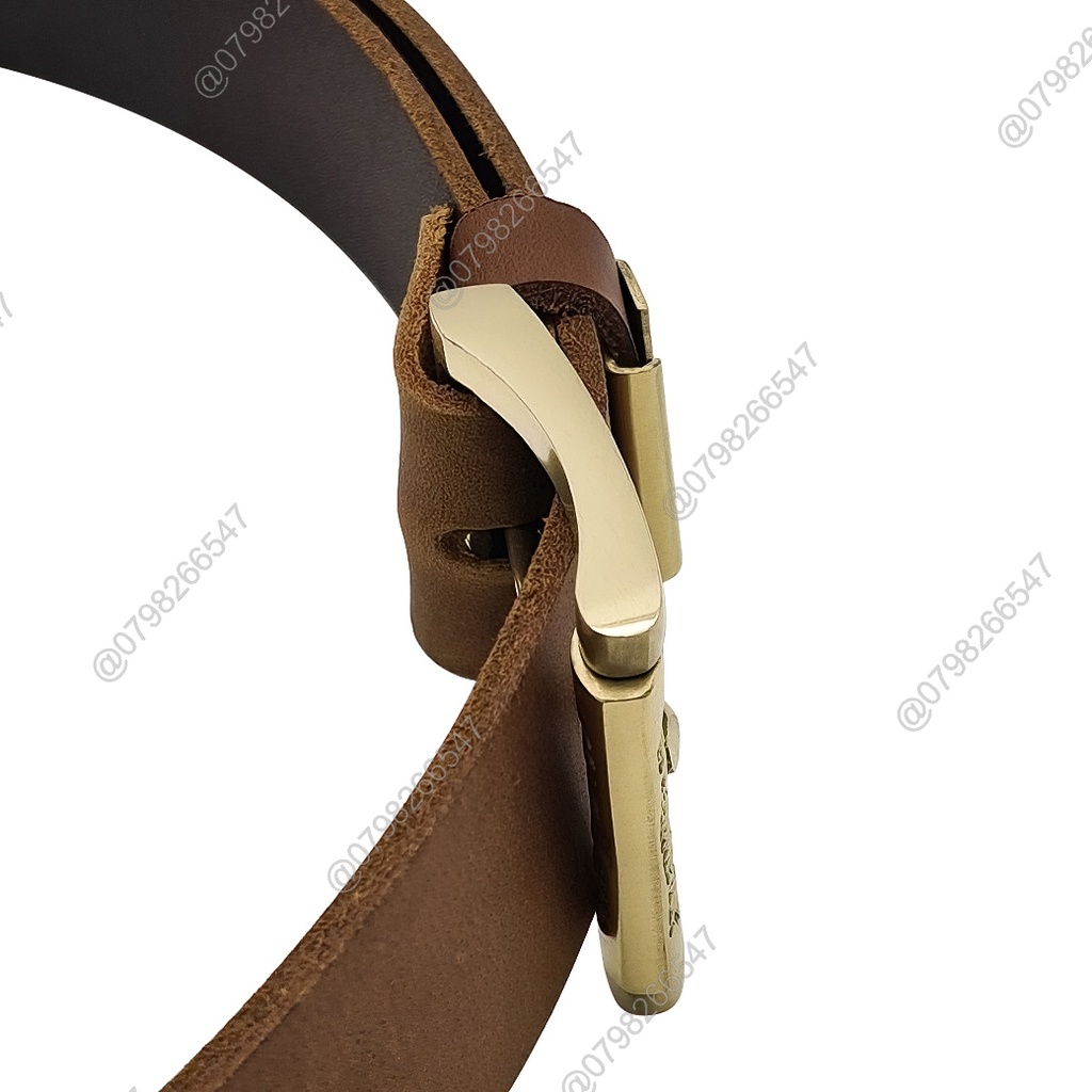 Thắt lưng nam da bò sáp DHM-038 | Mặt khoá kim đầu đồng nguyên khối xoay 360 | Bảo hành 12 tháng