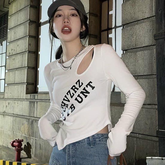 Áo thun nữ tay dài form ôm cổ tròn khoét vai nhọn vải chất thun cotton gân xịn dày dặn co giản 4 chiều, áo phông nữ