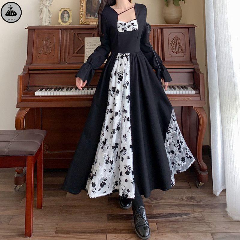 🎀đâm babydoll váy babydoll váy dài Đầm Dáng Dài Qua Gối Cỡ Lớn Thời Trang Thu Đông Cho Nữ