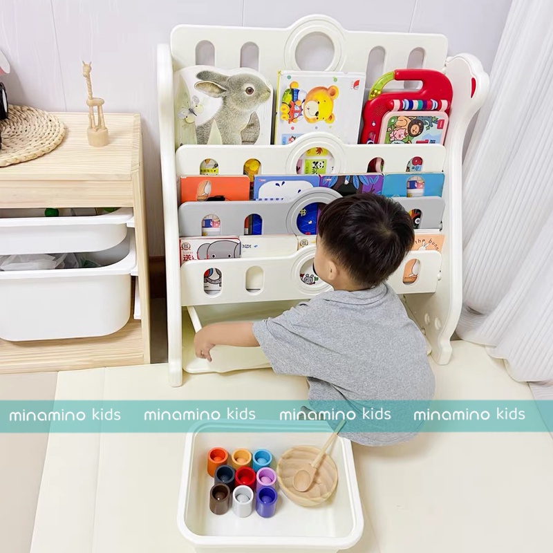 Kệ sách nhựa cho bé Minamino mẫu mới 2023 hình gấu Bắc cực nhựa nguyên sinh an toàn, chắc chắn