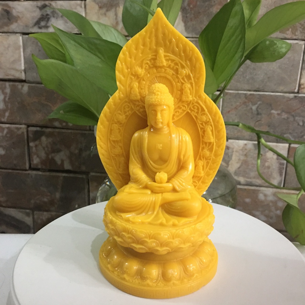 Tượng phật a di đà màu vàng ngồi đài sen cao 18 cm
