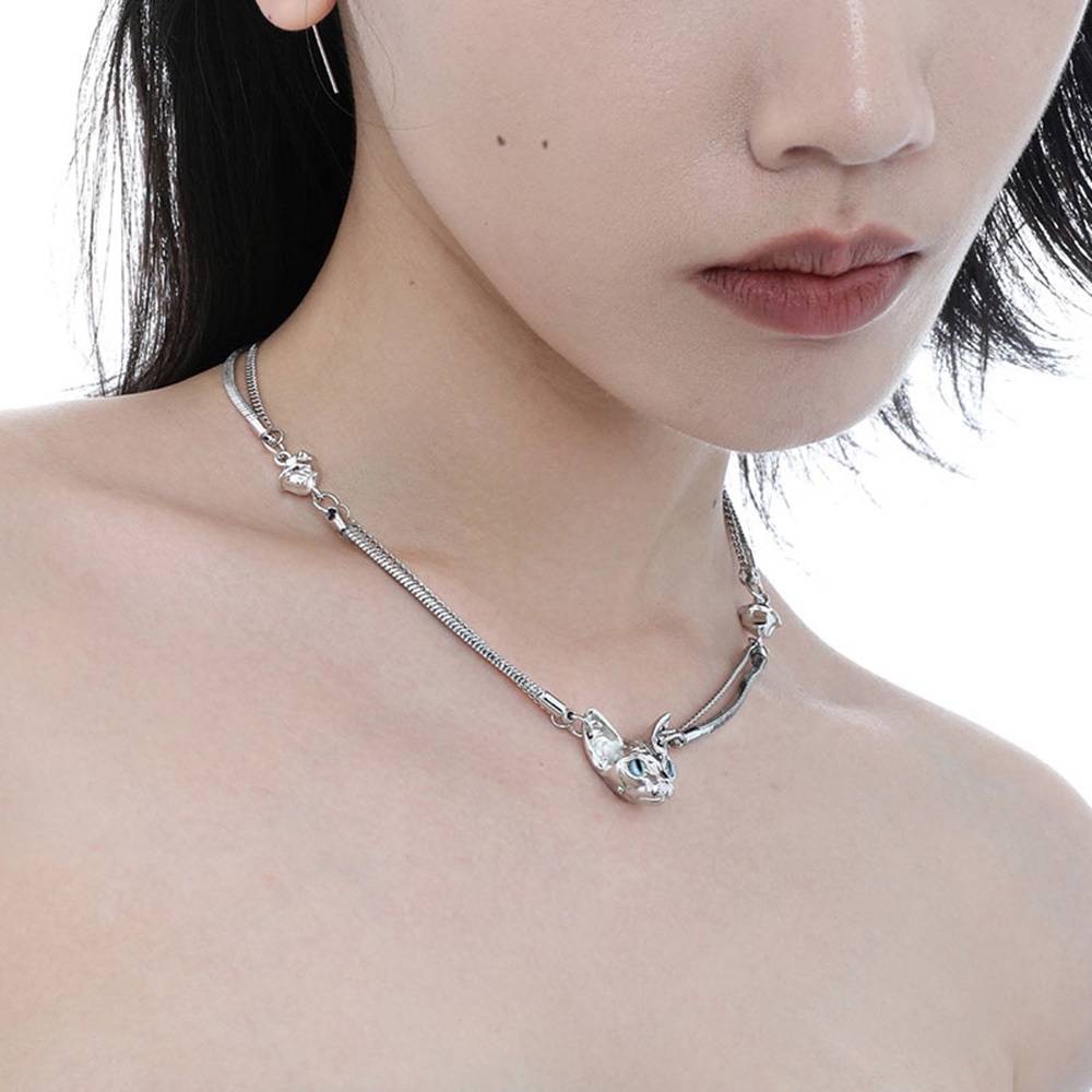 Vòng cổ Hai Lớp Mặt Hình Đầu Mèo Phong Cách Cá Tính