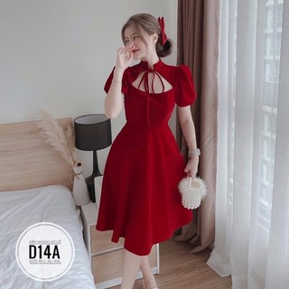 BIGSIZE Đầm nhung nơ cổ D14A