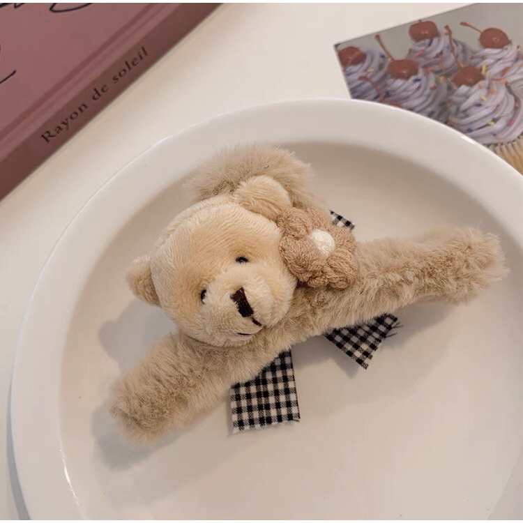 Kẹp tóc càng cua bông Soyabym phối gấu nhồi bông hoạt hình 2 màu dễ thương