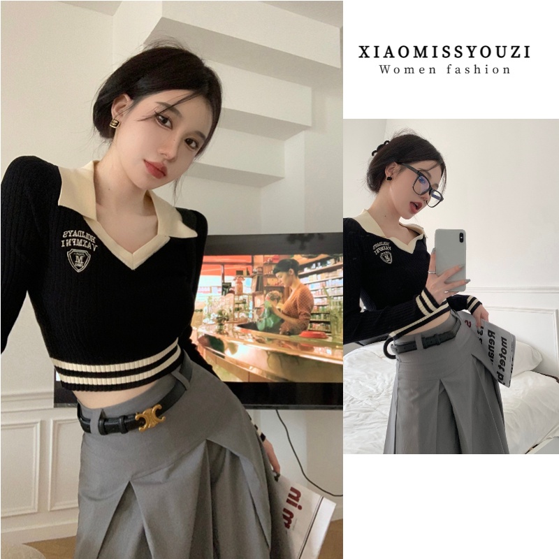 Áo Len Nữ Dài Tay Cổ Bẻ Thời Trang Hàn