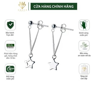 Khuyên tai bạc Ý s925 gắn sao năm cánh thả dài E3167 - AROCH Jewelry