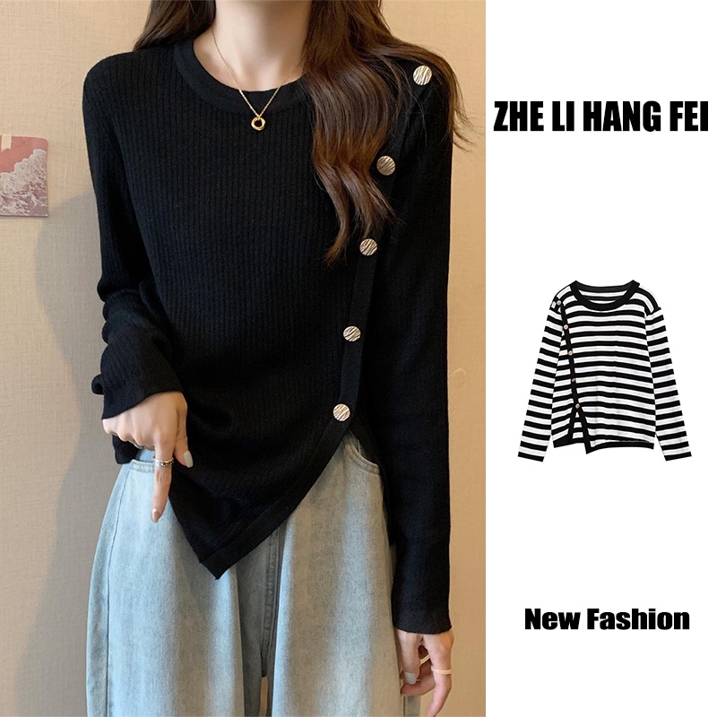 Áo nữ dệt kim ZHELIHANGFEI tay dài dáng rộng tà xẻ độc đáo dễ phối đồ