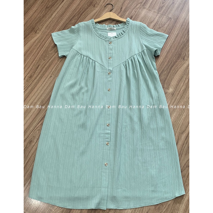 [HANNA] Đầm bầu công sở dễ thương free size 40-70kg dài qua gối vải cao cấp thoáng mát không nhăn có túi bên sườn có dây