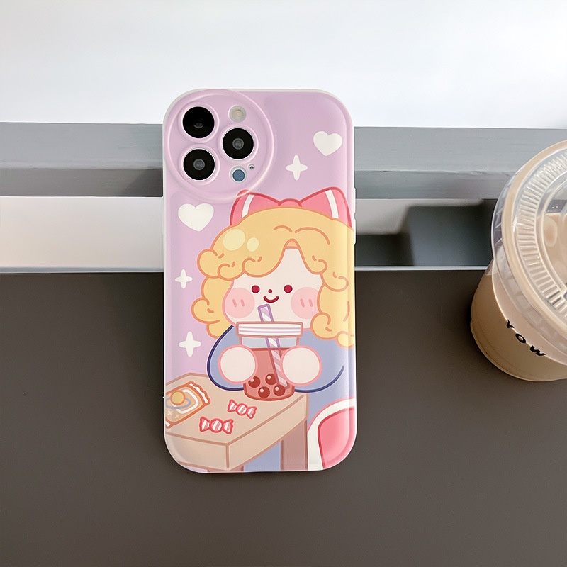 Ốp Điện Thoại Hình Cô Gái Tóc Xoăn Có Đệm Khí Cho iphone678plus / xsmax / xr / 13mini / 14plus 11 / 12pro