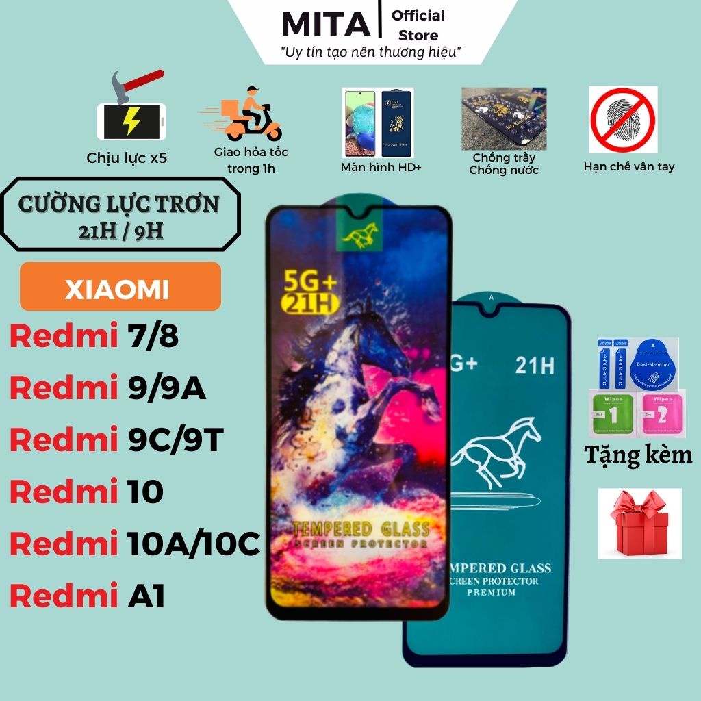 Kính cường lực Xiaomi Redmi 7 8 9 9A 9C 9T 10 10A 10C A1 Full chống xước màn hạn chế bám vân tay tặng bộ dán [OG]