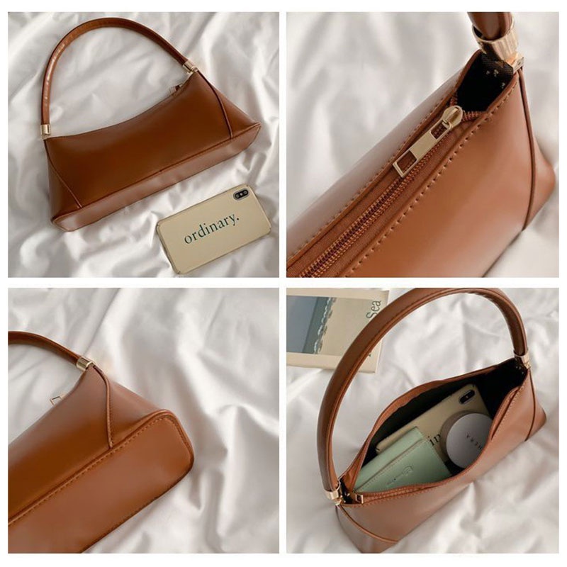 Mischa Túi Đeo Vai Da PU Màu Trơn Phong Cách retro Cá Tính Dễ Phối Đồ