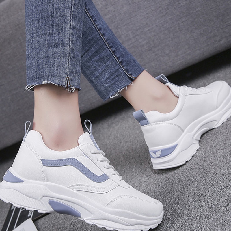 Ielgy Giày Thể Thao Da Đế Dày Phong Cách Ngọt Ngào Cho Nữ